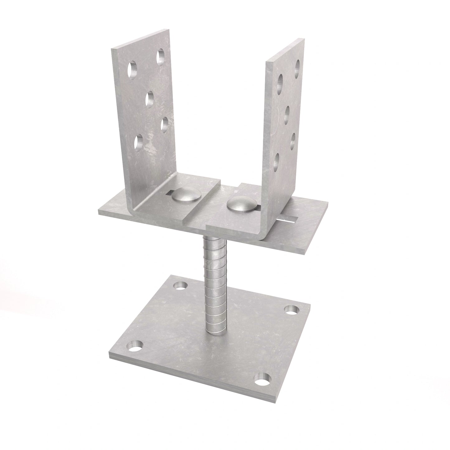 Supporto per Palo a U con Larghezza Regolabile con Piastra 100x100mm Zincato Elettroliticamente