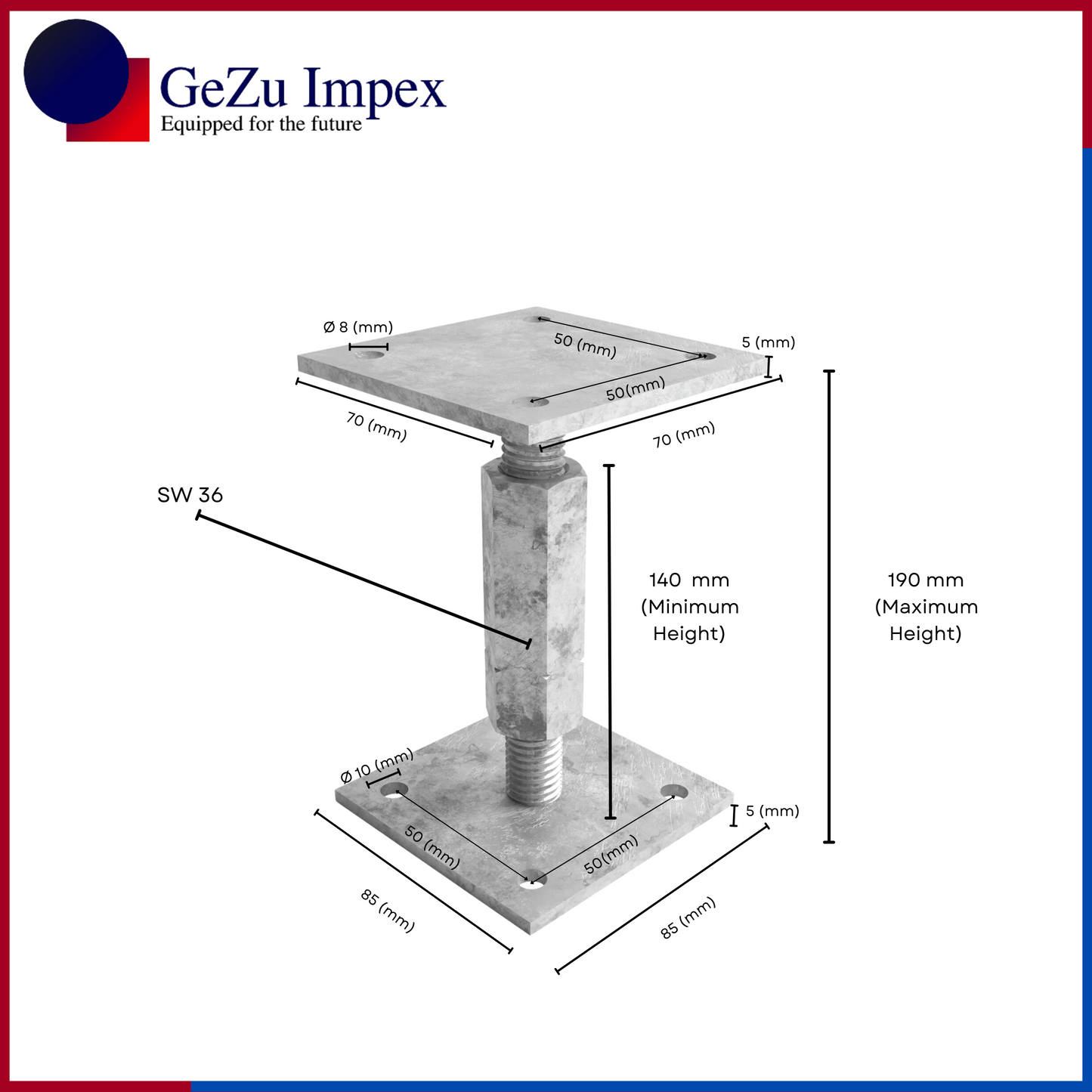 70 x 70 mm | 140-190 mm / Electroplated