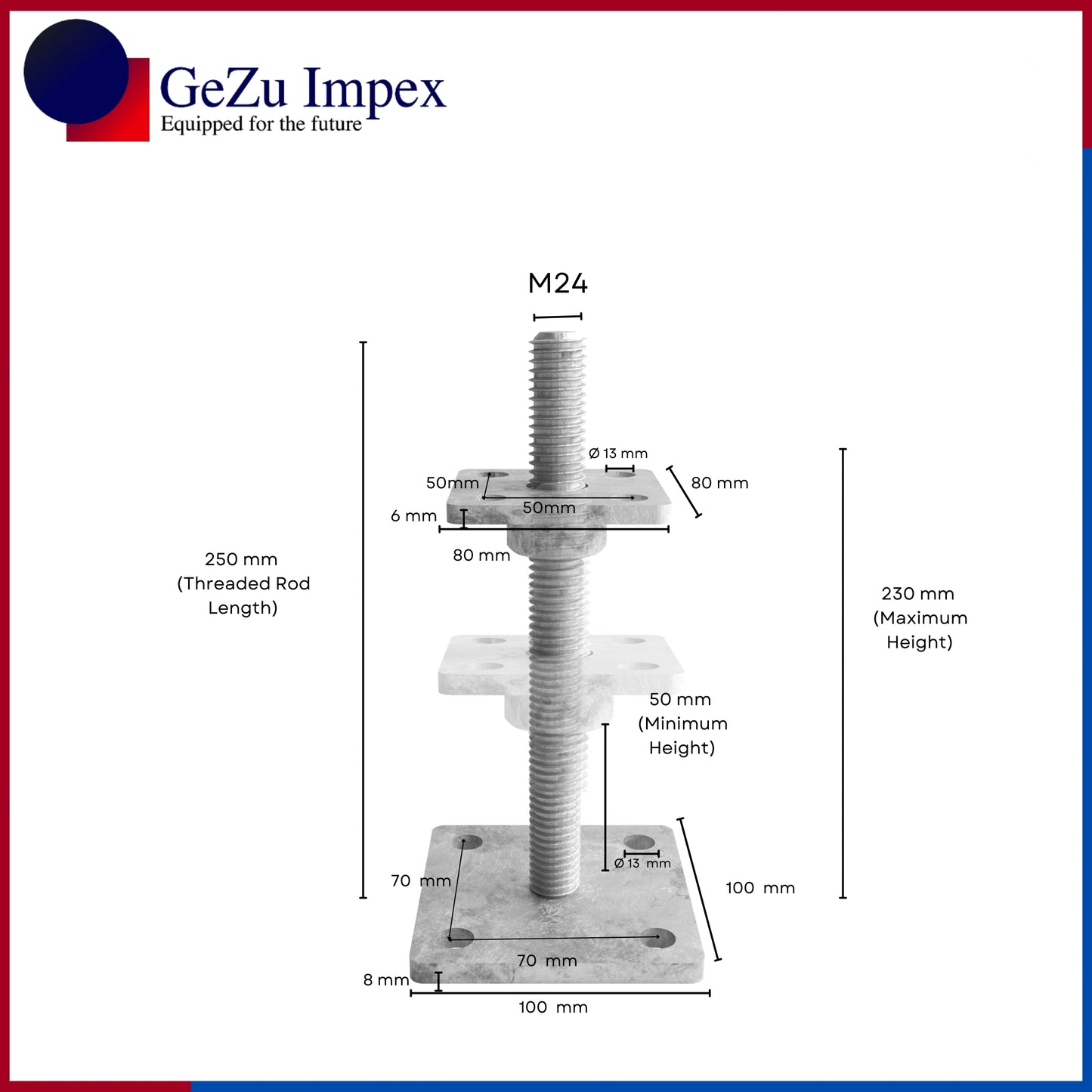 80 x 80 mm | 50-230 mm / Zinc Flake