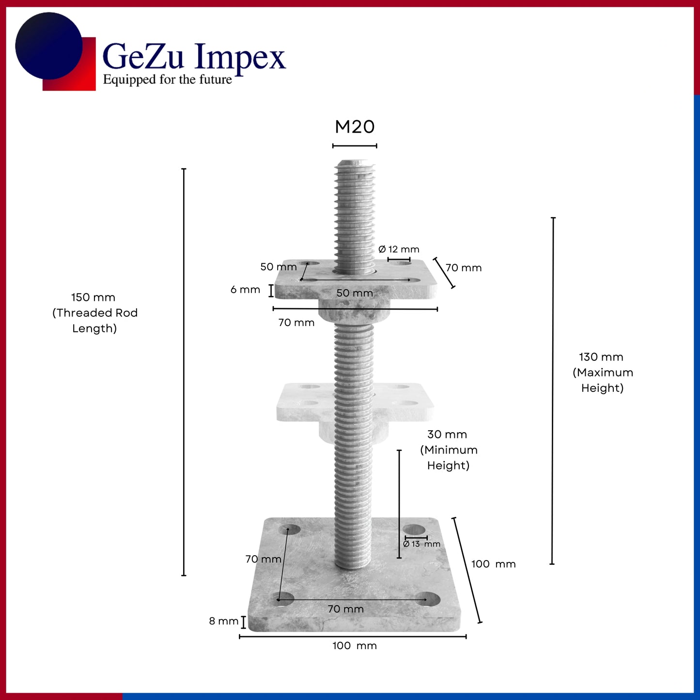 70 x 70 mm | 30-130 mm / Hot Dip Galvanised
