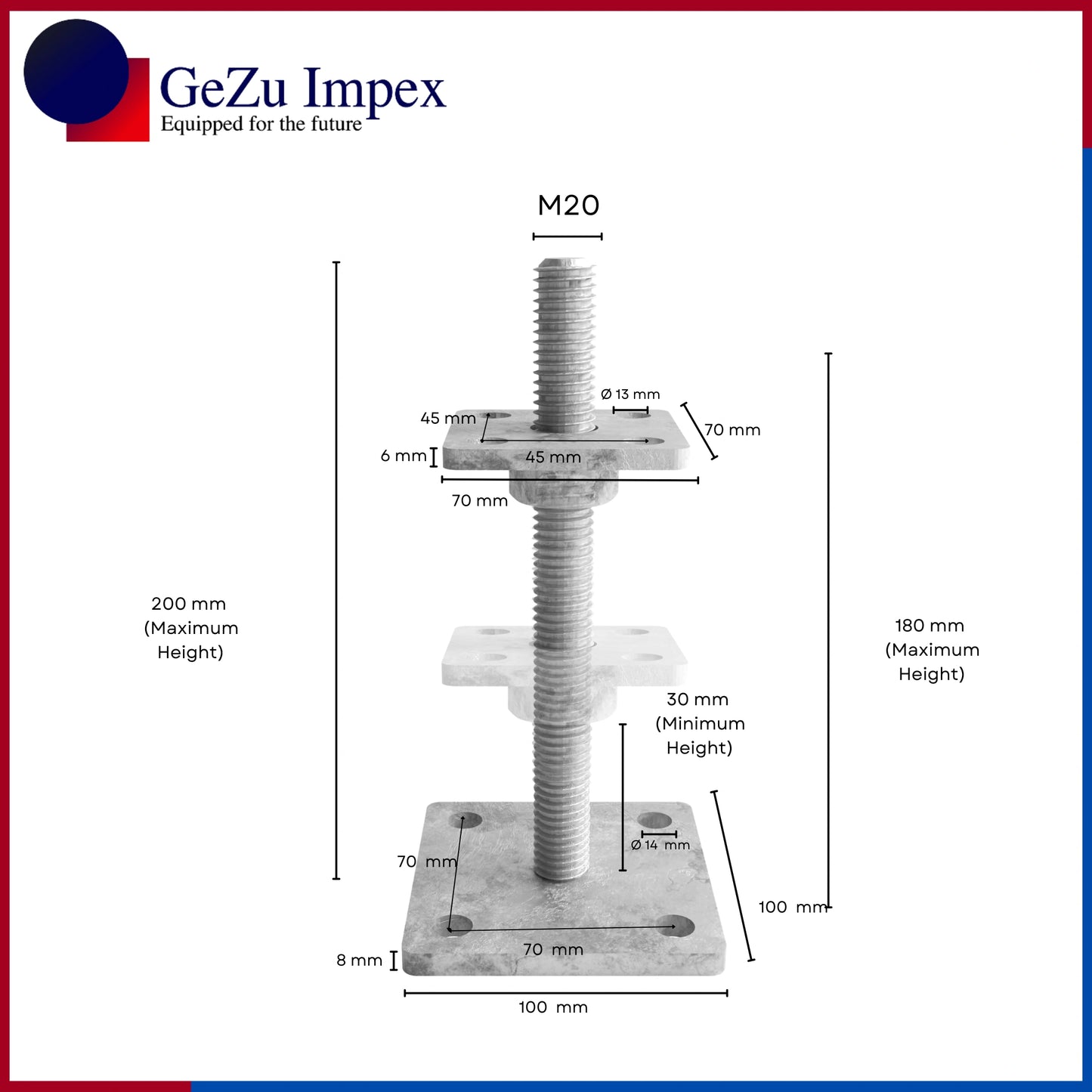 70 x 70 mm | 30-180 mm / Zinc Flake