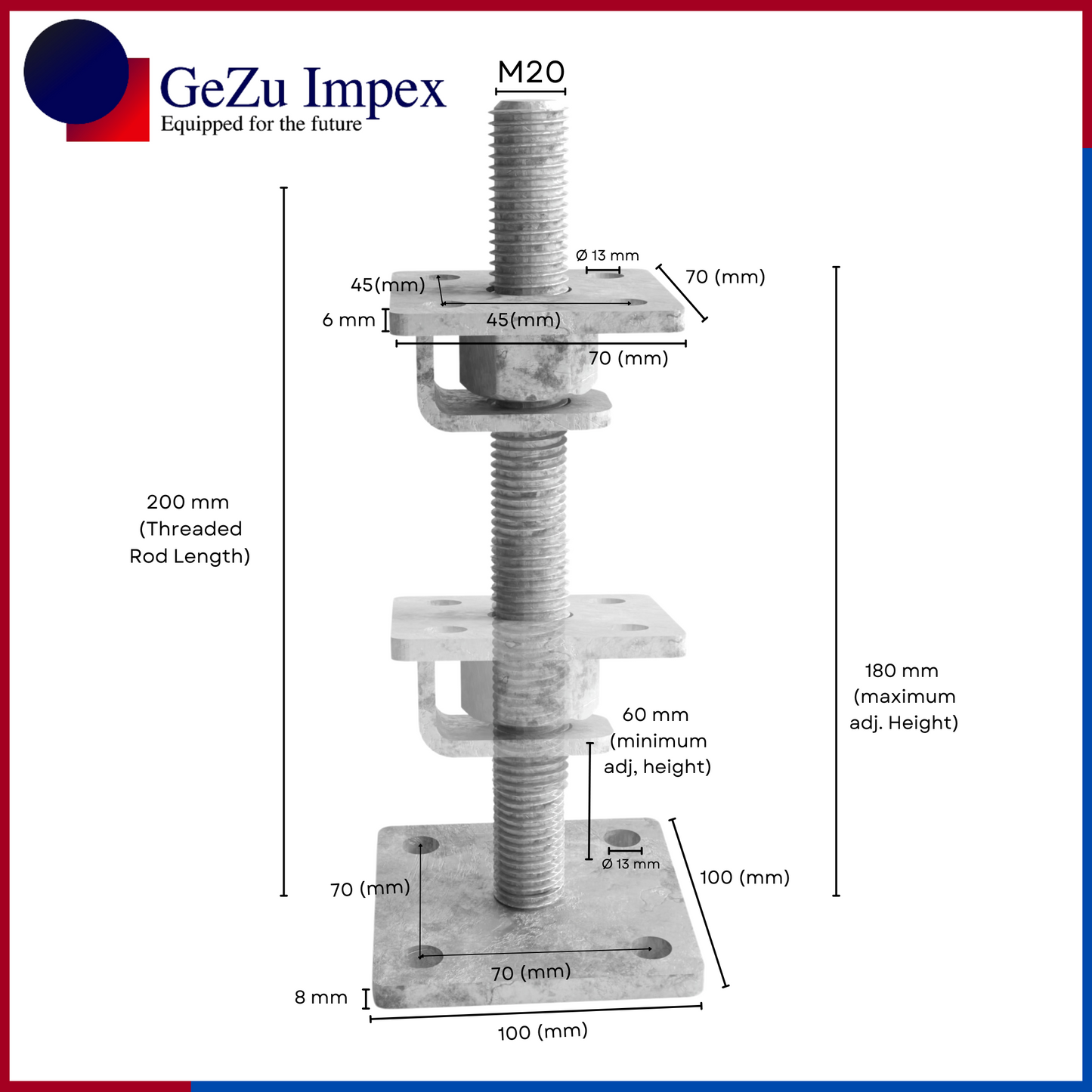 70 x 70 mm | 60-180 mm / Zinc Flake