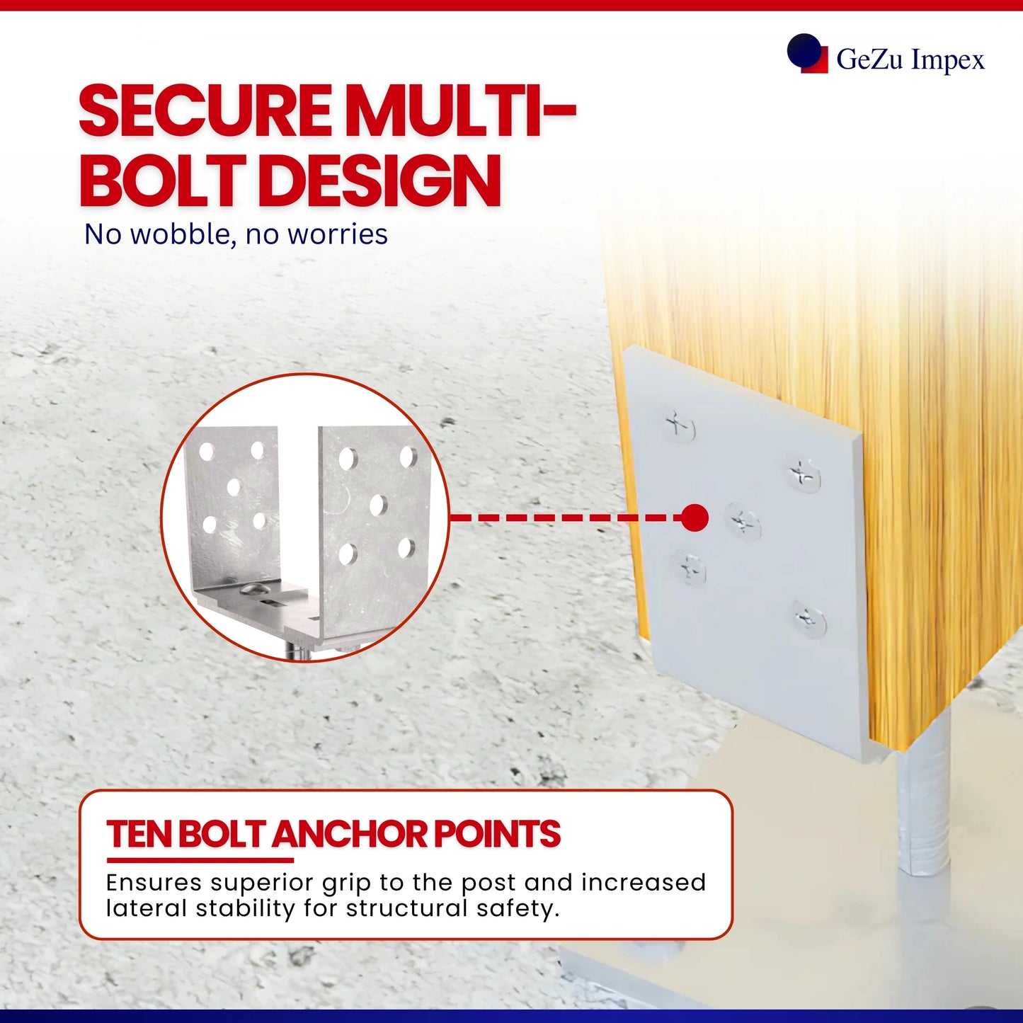 Supporto per Palo a U con Larghezza Regolabile con Piastra 100x100mm Zincato Elettroliticamente