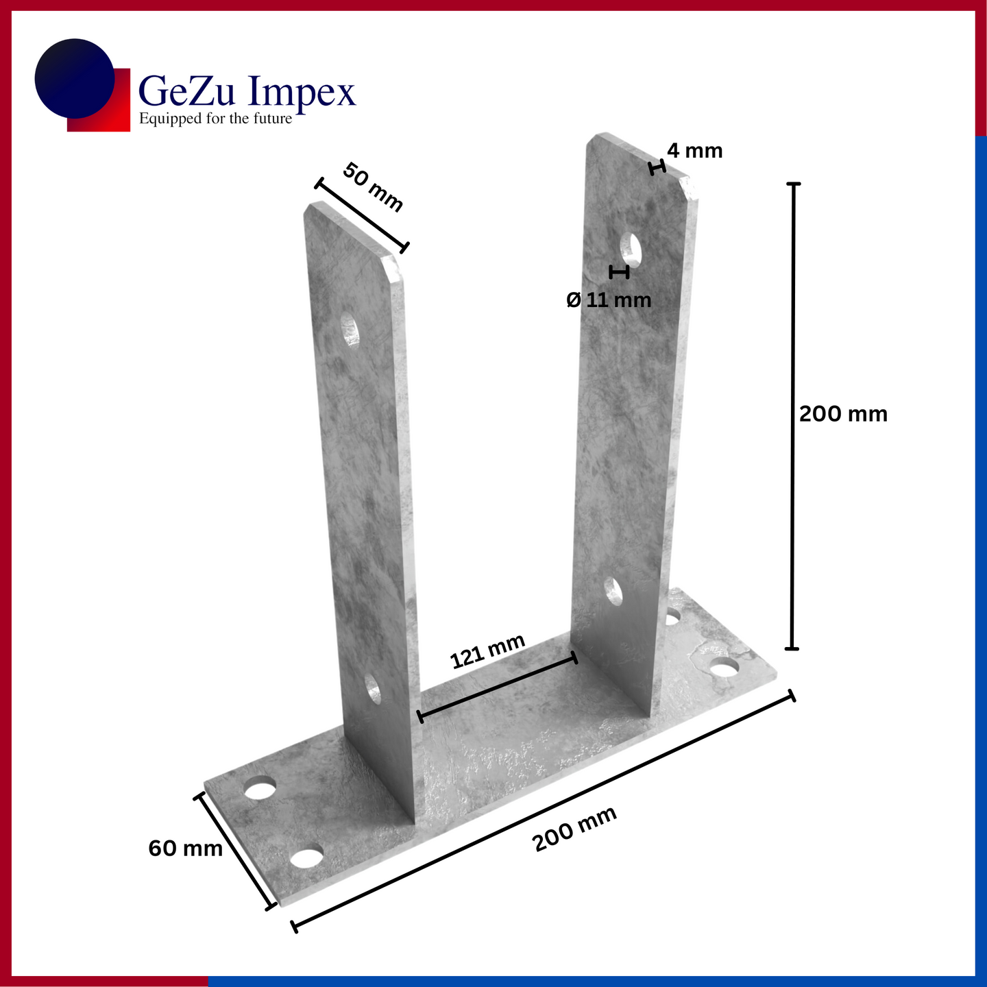 121 x 200 x 50 x 60 x 4 mm / Hot Dip Galvanised